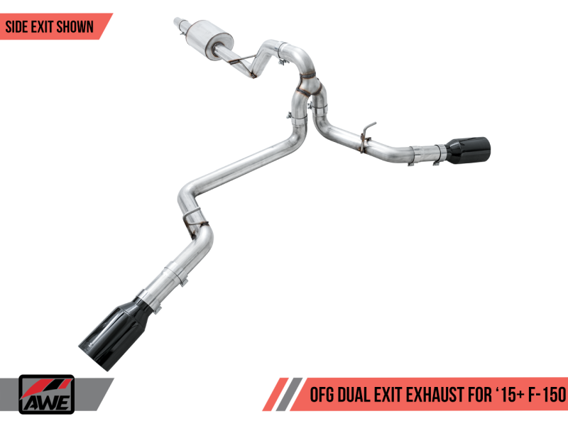 AWE Tuning 2015+ Ford F-150 0FG Dual Exit Performance Exhaust System w/5in Diamond Black Tips - Black Ops Auto Works
