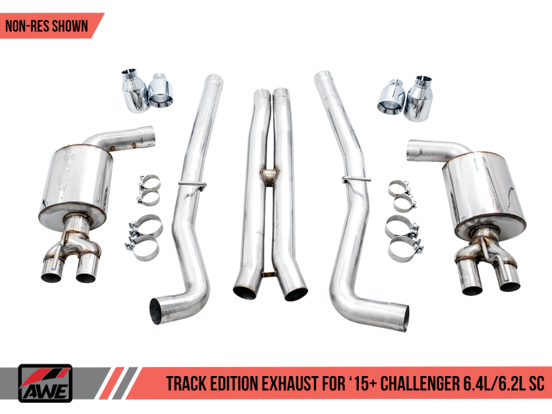 AWE Tuning 2015+ Dodge Challenger 6.4L/6.2L SC Track Edition Exhaust - Quad Chrome Silver Tips - Black Ops Auto Works