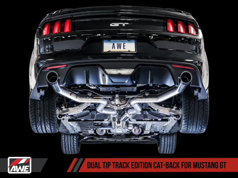 AWE Tuning S550 Mustang GT Cat-back Exhaust - Track Edition (Chrome Silver Tips) - Black Ops Auto Works