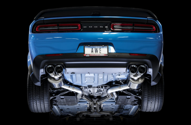 AWE Tuning 2015+ Dodge Challenger 6.4L/6.2L Non-Resonated Touring Edition Exhaust - Quad Silver Tips-Catback-AWE Tuning
