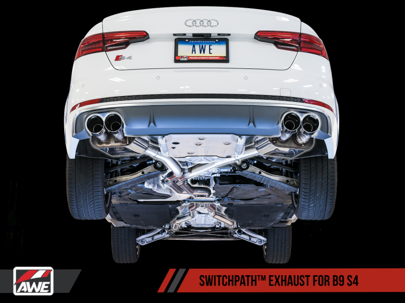 AWE Tuning Audi B9 S4 SwitchPath Exhaust - Non-Resonated (Black 102mm Tips) - Black Ops Auto Works