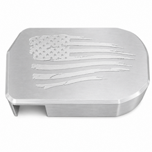 Load image into Gallery viewer, Billet Technology satin aluminum bypass valve cover with distressed battle flag engraving for Hellcat, Demon, and Trackhawk