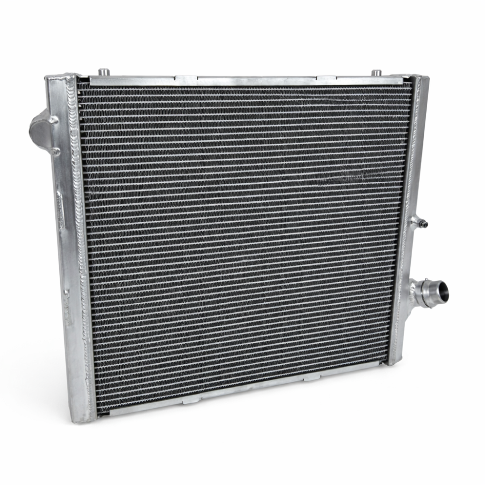 Front angle view of CSF 7241 left aluminum radiator for 2019+ Porsche 911 992 models