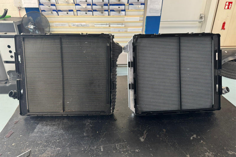 Installed front view of CSF 7241 left radiator mounted in Porsche 911 992 cooling area
