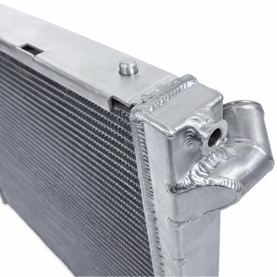Detailed close-up of CSF 7241 radiator end tank and aluminum component assembly