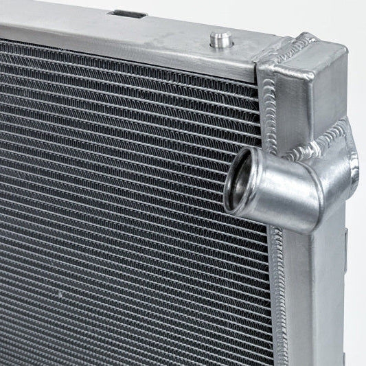 Close-up of CSF 7242 polished aluminum radiator end tank and side construction