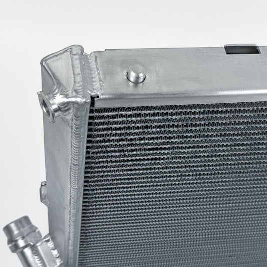 Close-up of CSF 7242 Porsche 911 radiator inlet and outlet connection points