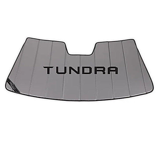 Covercraft UTL11810TY23SV UVS100 custom sunscreen with black Tundra logo for 22-26 Toyota Tundra, hero shot