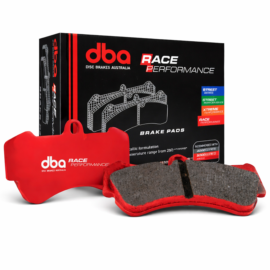 DBA RP Series rear performance brake pads for 2018-2021 Subaru WRX STI main product view with box packaging