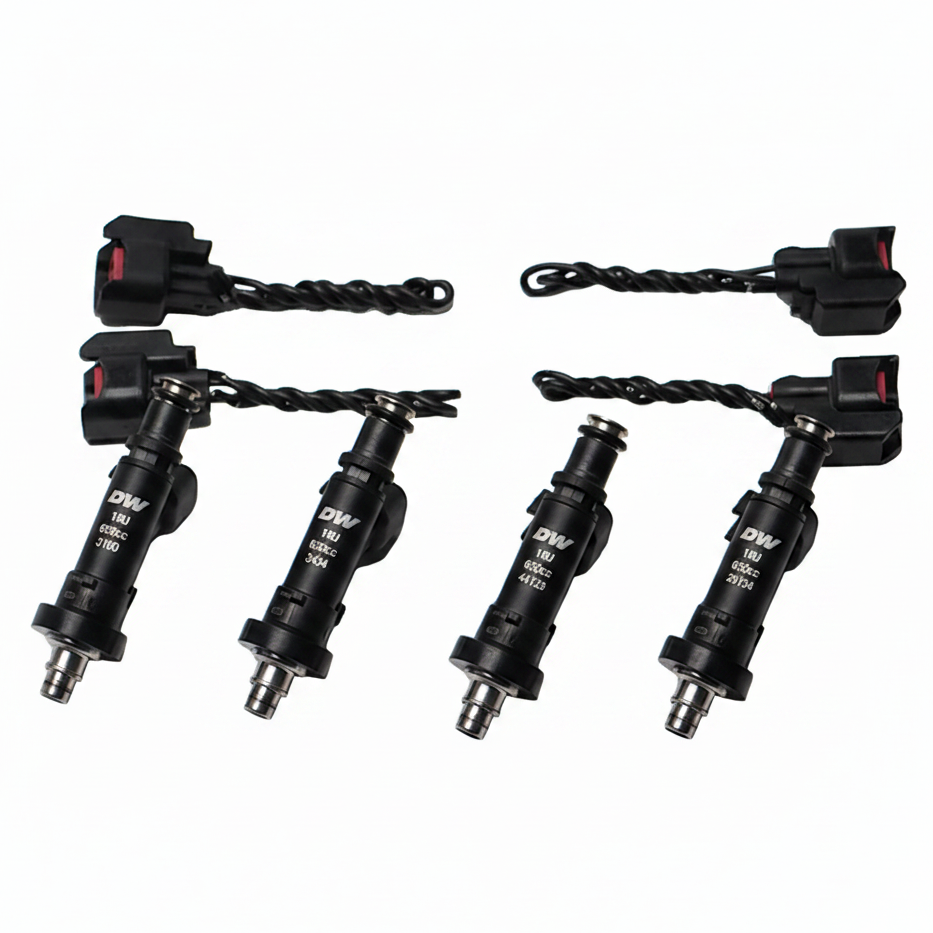 DeatschWerks 650cc fuel injector set of four, product studio shot