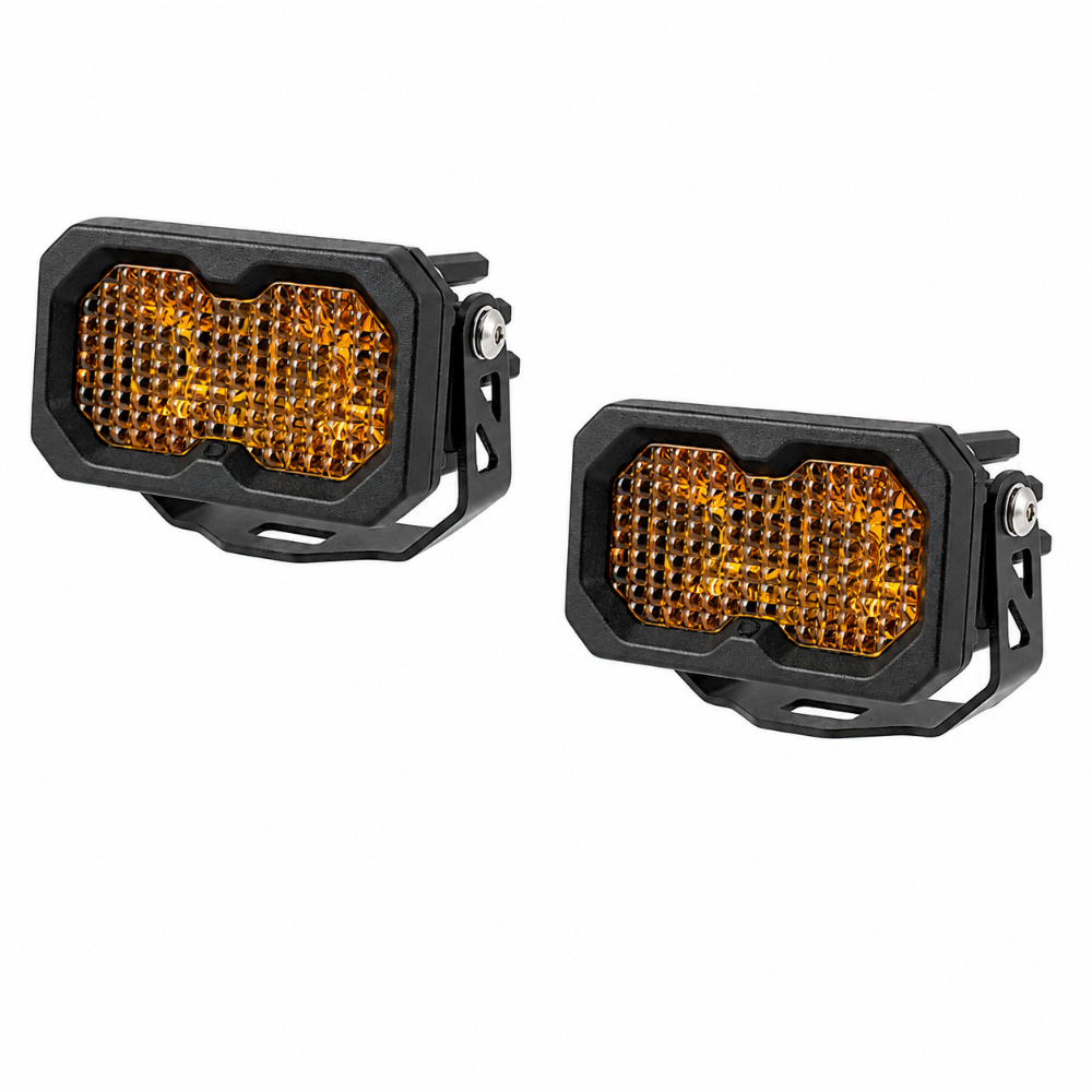 Stay visible off-road with the Diode Dynamics C2 2.0 LED Chase Light Kit featuring yellow flood pods, red backlight, TIR optics, and IP69K waterproofing.