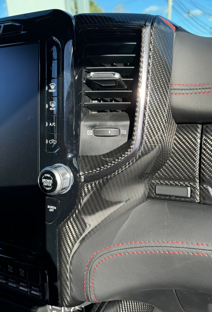 2019+ RAM 1500/ TRX / RHO Uconnect radio carbon fiber side trim panels-Exotic Innovations
