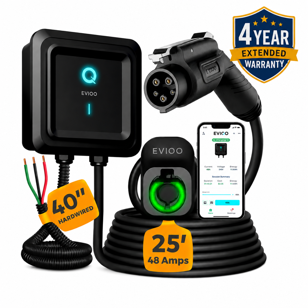 EVIQO Level 2 48A hardwired J1772 EV charger for non-Tesla electric vehicles