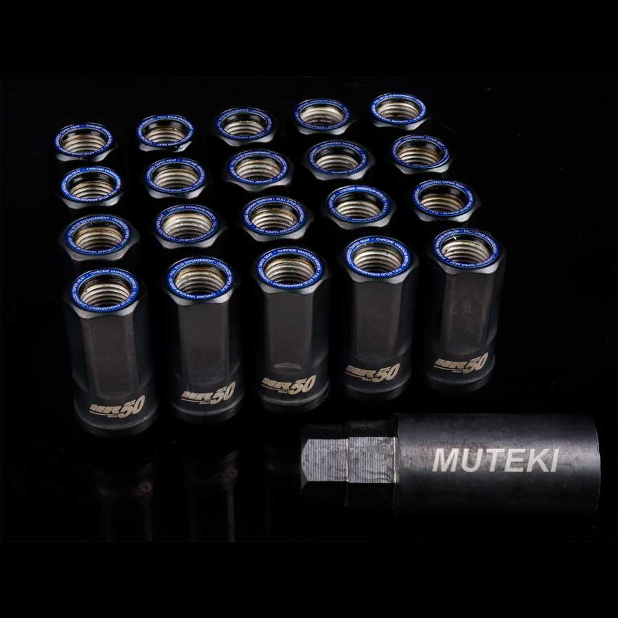 -Wheel Mate Muteki HR50 Open End Lug Nuts - Black w/ Blue Ring 14x1.50-Lug Nuts-Wheel Mate
