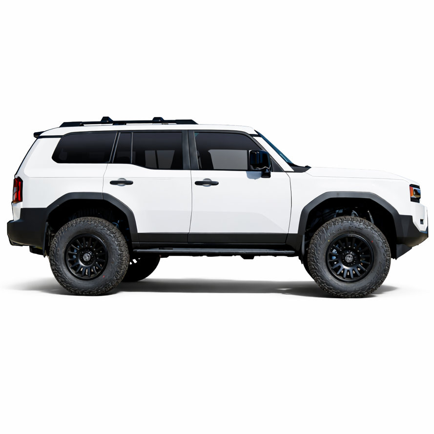White Toyota Land Cruiser 250 Series shown in side profile for ICON Stage 8 CDCV suspension fitment