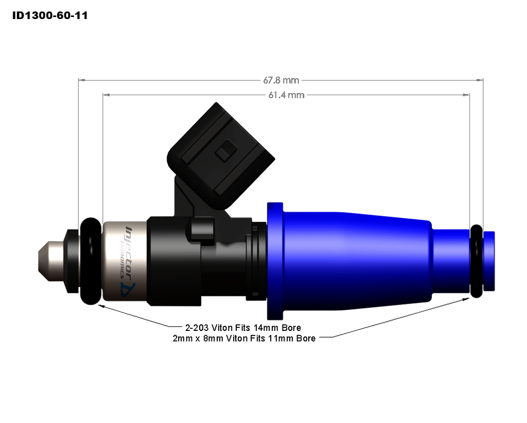 Injector Dynamics 1340cc Injectors - 60mm Length - 14mm Purple Top - 14mm Lower O-Ring (Set of 4)