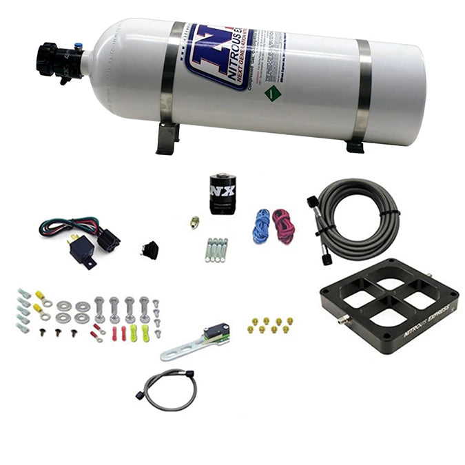 NEX66147-15 - Nitrous Express Dry Single Entry Billet Crossbar Plate System 100-500hp (4500 Flange) w/15lb Bottle