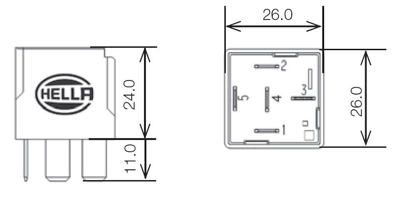 Technical Drawing Hella 007794027 12V 20/40A SPDT Relay
