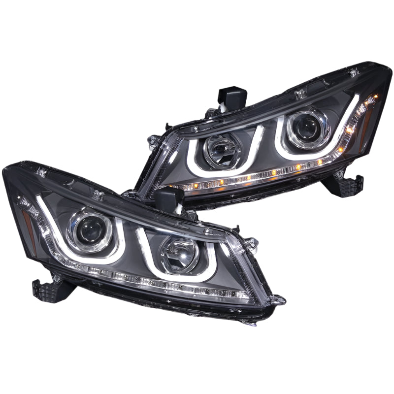 ANZO 2008-2012 Honda Accord Projector Headlights w/ U-Bar Black - Black Ops Auto Works