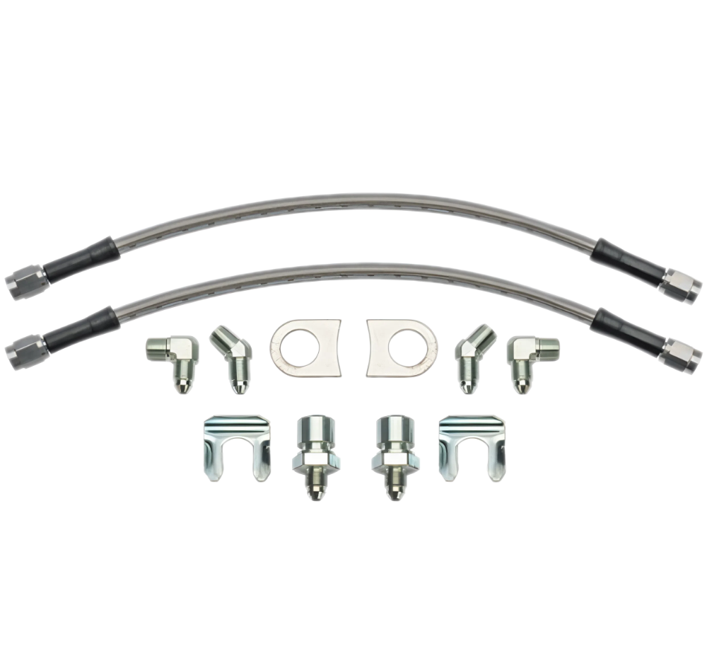 Wilwood 12in Length -3 to 3/8-24 IF 1/8-27 NPT 90 Degree Flexline Kit w/ Weld-On Bracket Tabs