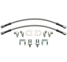 Load image into Gallery viewer, Wilwood 12in Length -3 to 3/8-24 IF 1/8-27 NPT 90 Degree Flexline Kit w/ Weld-On Bracket Tabs