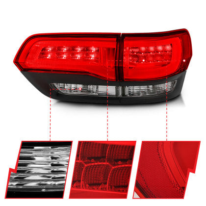 ANZO 2014-2016 Jeep Grand Cherokee LED Taillights Red/Clear 