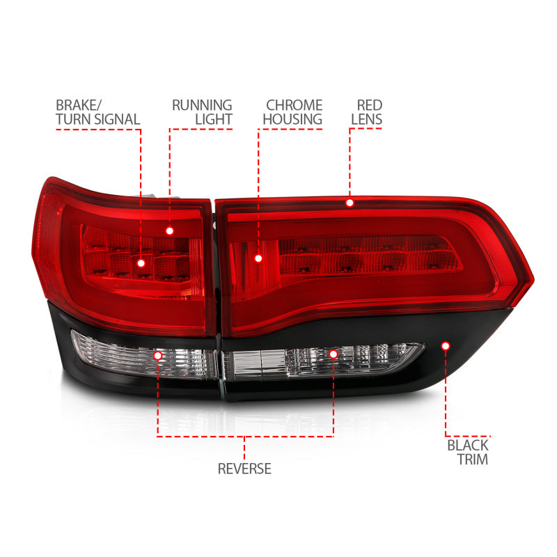 ANZO 2014-2016 Jeep Grand Cherokee LED Taillights Red/Clear 