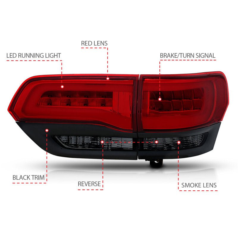 ANZO 2014-2016 Jeep Grand Cherokee LED Taillights Red/Smoke - Black Ops Auto Works