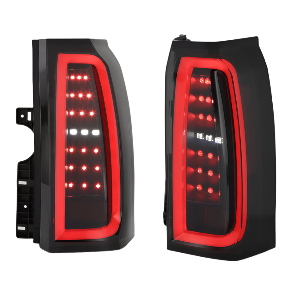 ( Spyder Apex ) Chevy Tahoe / Suburban 2015-2020 Light Bar LED Tail Lights - Greeting Lights Animation - LED White Light Bar Parking Light - Black Smoke