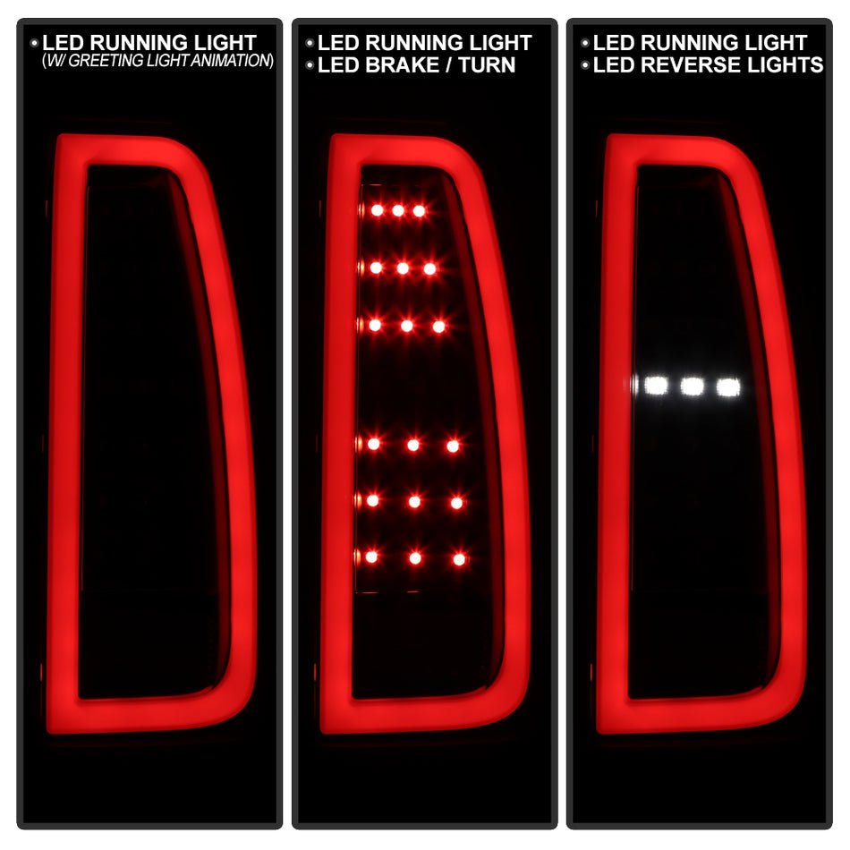 ( Spyder Apex ) Chevy Tahoe / Suburban 2015-2020 Light Bar LED Tail Lights - Greeting Lights Animation - LED White Light Bar Parking Light - Black Smoke
