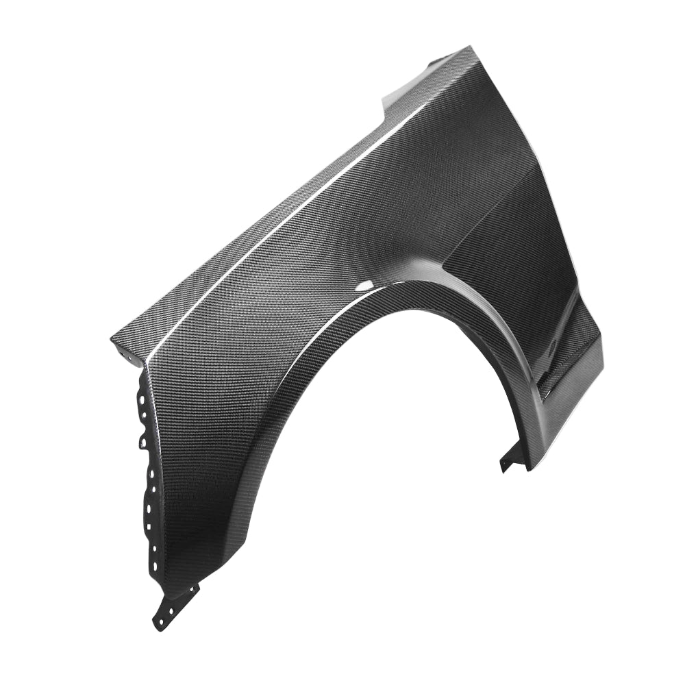 Side view showing 0.40-inch wider vented fender profile.