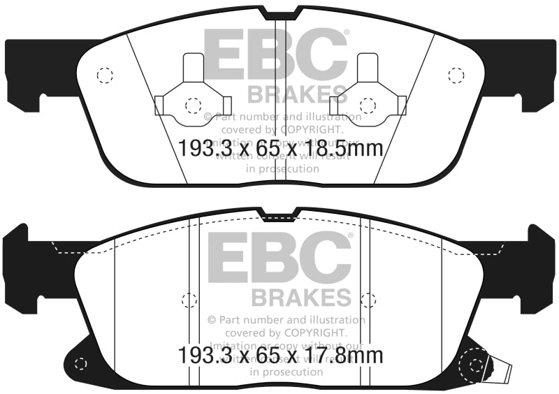 EBC 2016+ Lincoln Continental (10th Gen) 2.7L Twin Turbo Yellowstuff Front Brake Pads - Primary