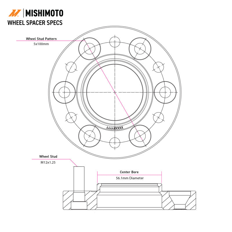Technical Drawing Mishimoto 5x114.3 Wheel Spacers, Fits Nissan Z 2023+