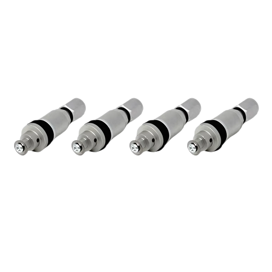 Torque Solution billet TPMS valve stem kit in silver – full set of four stems