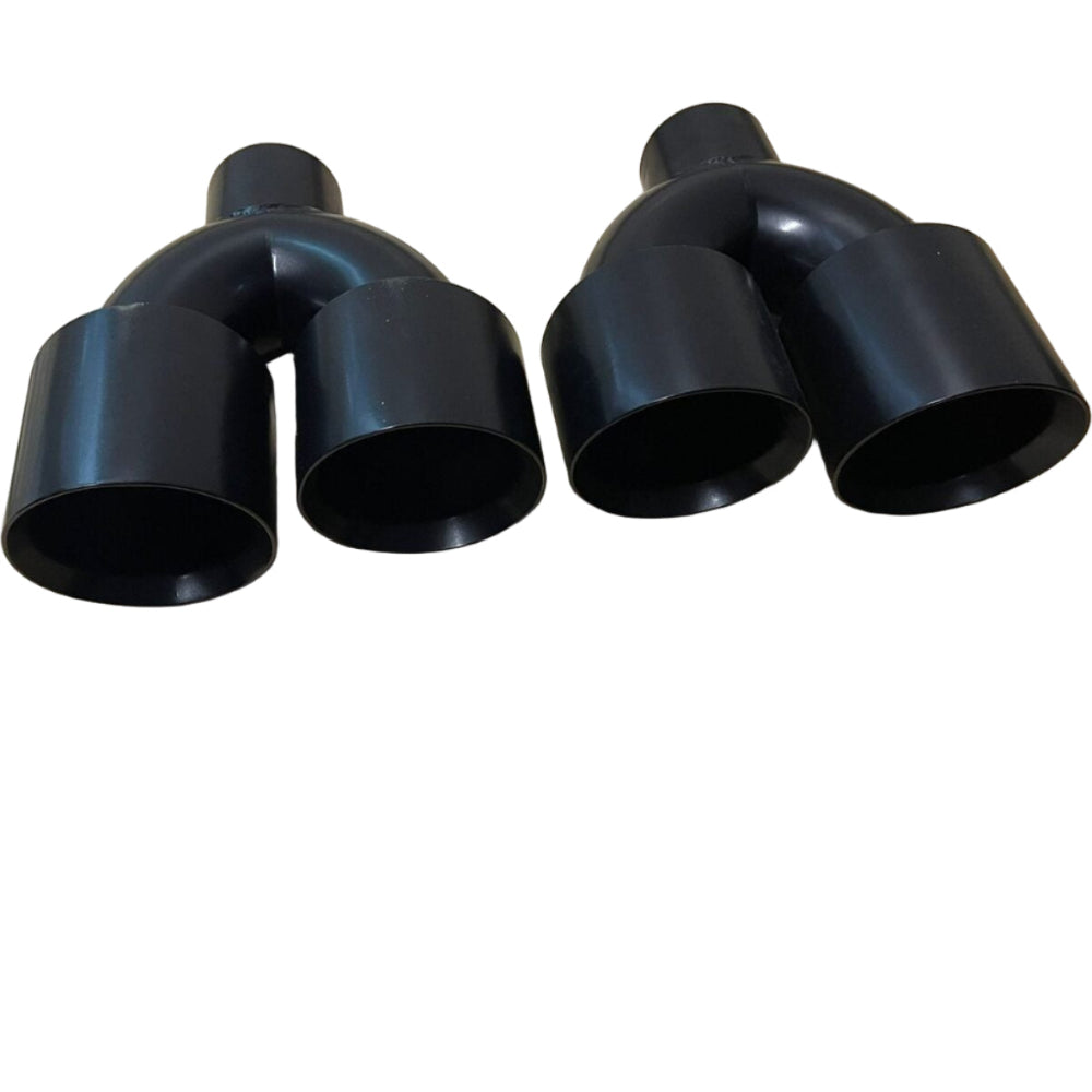 Wideoutt Trackhawk-style stainless exhaust tips for Jeep Grand Cherokee WK2 – polished dual outlet close-up view