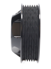 Load image into Gallery viewer, Front angle of ZPE GripTec® 3.50" 6 Rib Whipple 5 Bolt L3V-A Black Pulley showing precision-machined finish and GripTec micro-texture.