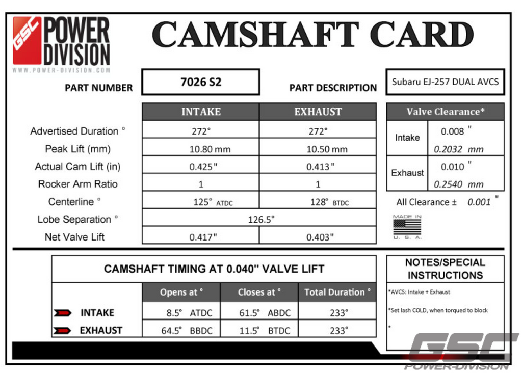 -GSC P-D 08+ STi S2 Cams 272/272 Billet (Left Intake Cam Only)-Camshafts-GSC Power Division