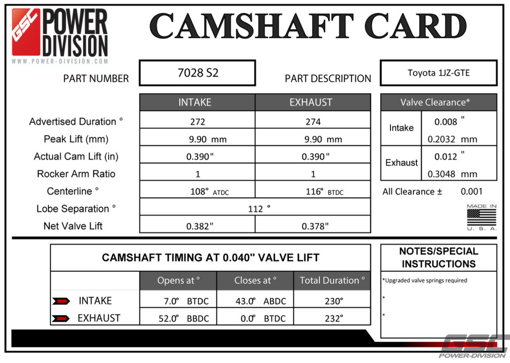 -GSC P-D Toyota 1JZ-GTE S2 Camshafts 272/274 Billet-Camshafts-GSC Power Division