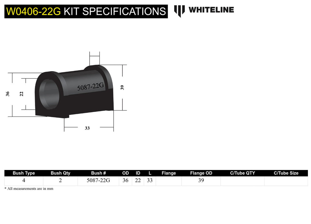 Whiteline-Whiteline 02-07 WRX Rear / 03-07 Impreza NA / 04-07 STi / 05-08 LGT 22mm Front or Rear Swaybar