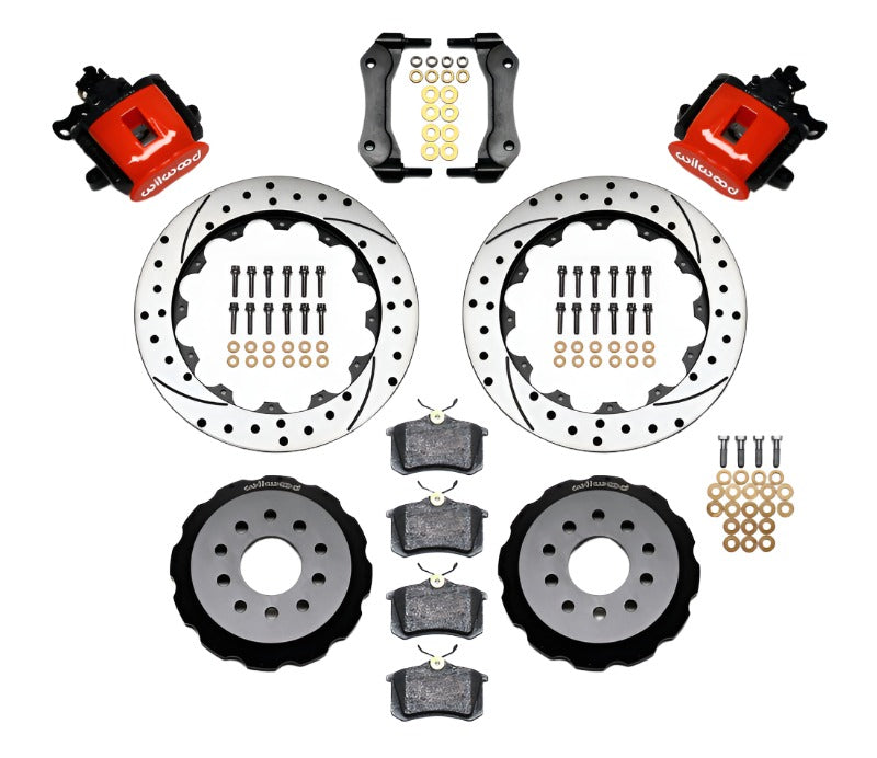 Wilwood Combination Parking Brake Rear Kit 12.88in Drilled Red Mustang 94-04 - Black Ops Auto Works