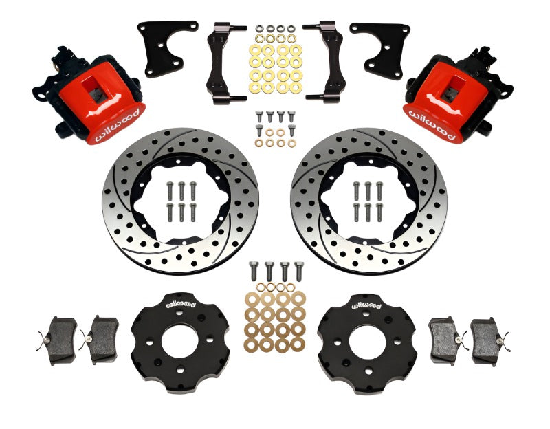 Wilwood Combination Parking Brake Rear Kit 11.00in Drilled Red Civic / Integra Drum 2.71 Hub Offset - Black Ops Auto Works