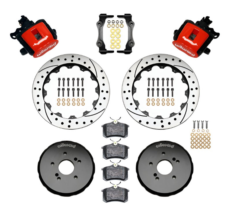Wilwood Combination Parking Brake Rear Kit 12.88in Drilled Red Honda S2000-Brake Calipers - Perf-Wilwood