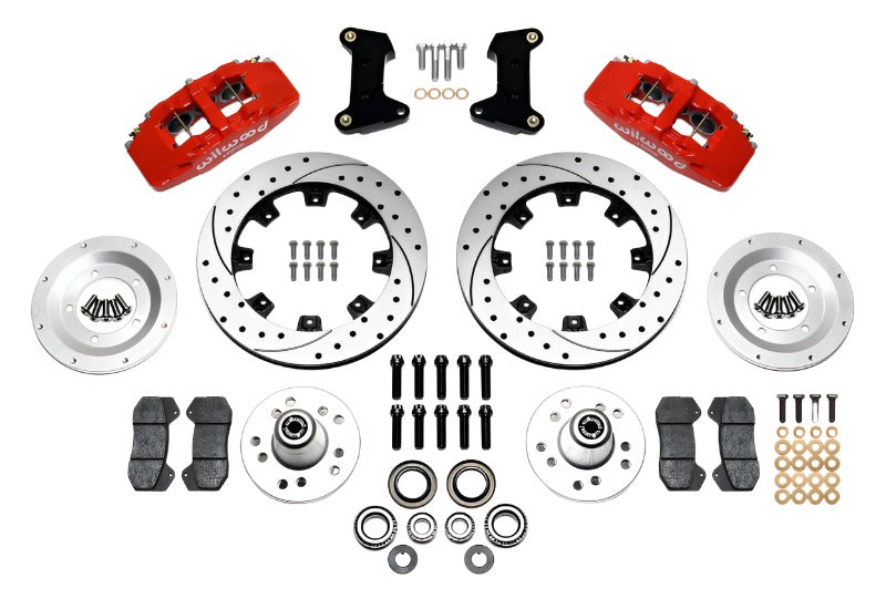 Wilwood Dynapro 6 Front Hub Kit 12.19in Drilled Red 74-80 Pinto/Mustang II Disc Spindle only-Big Brake Kits-Wilwood