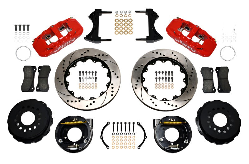 Wilwood AERO4 Rear P-Brake Kit 14.00in Drill Red 2005-2014 Mustang - Black Ops Auto Works