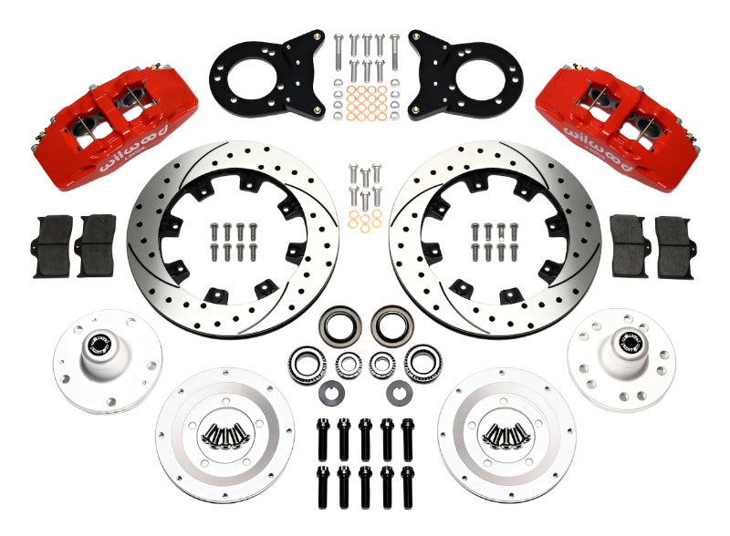 Wilwood Dynapro 6 Front Hub Kit 12.19in Drill Red 1965-1969 Mustang Disc & Drum Spindle - Black Ops Auto Works