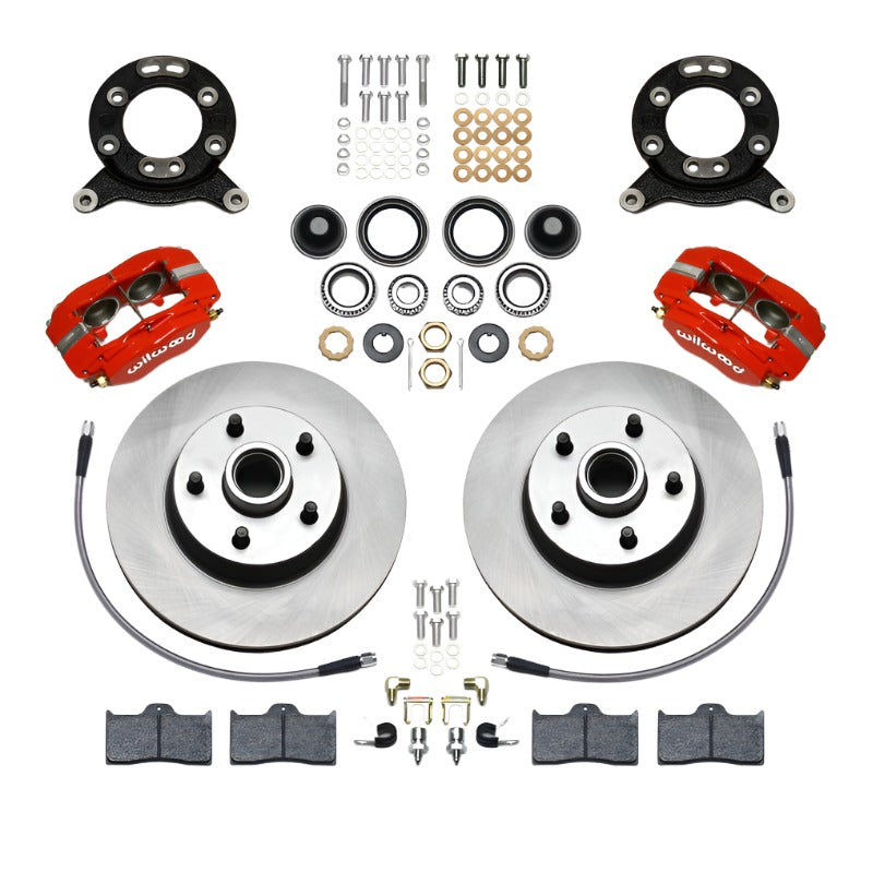 Wilwood Forged Dynalite-M Front Kit 11.30in 1 PC Rotor&Hub Red 1965-1969 Mustang Disc & Drum Spindle - Black Ops Auto Works