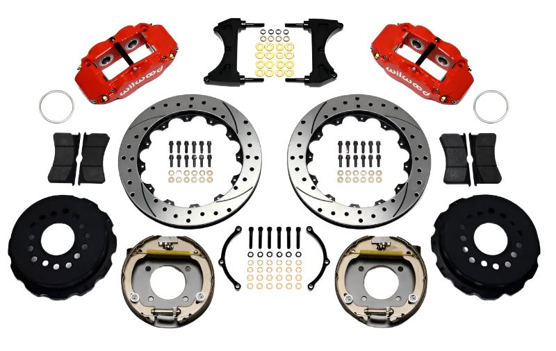 Wilwood Narrow Superlite 4R Rear P-Brk Kit 12.88in Drill Red Chevy 12 Bolt w/ C-Clips Wilwood
