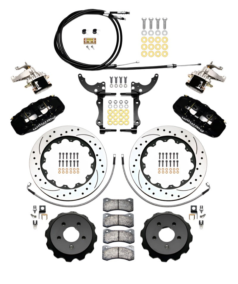 Wilwood AERO4 / MC4 Rear Kit 14.00 Drilled 2015-Up Mustang w/Lines & Cables - Black Ops Auto Works