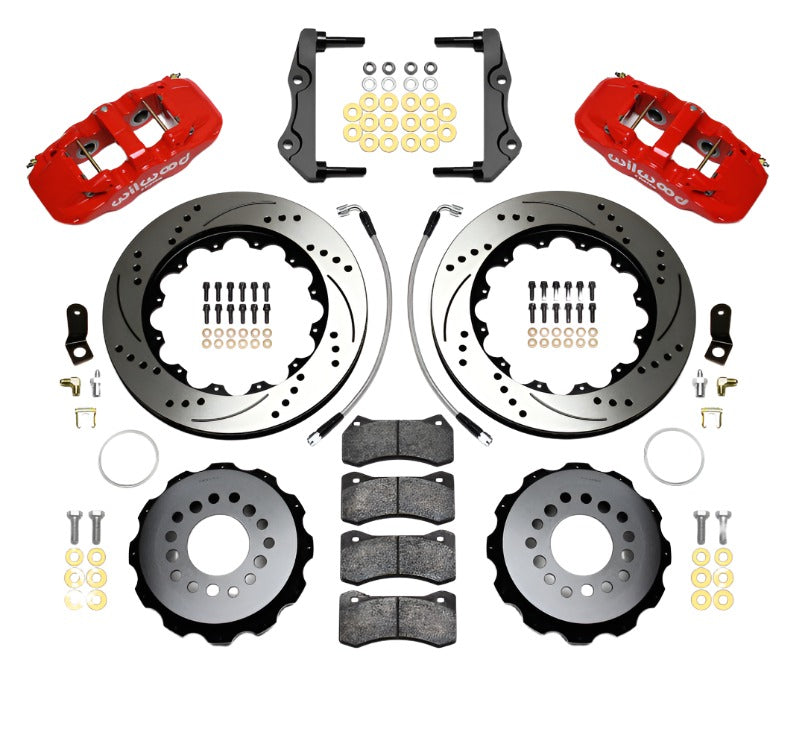 Wilwood AERO4 Rear Kit 14.25in Drilled Red 2014-Up Challenger w/Lines - Black Ops Auto Works