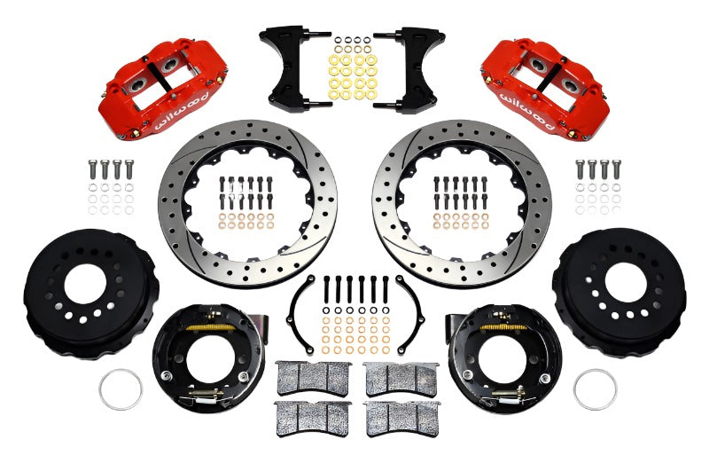 Wilwood Narrow Superlite 4R Rear P-Brk Kit 12.88in Drill Red 2005-2014 Mustang - Black Ops Auto Works